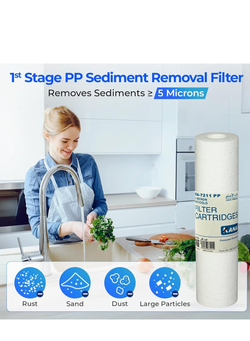 فلتر مياه كانا ذو 3 مراحل، فلتر مياه منزلي بالكامل، ترشيح مياه على 3 مراحل، مجموعات من مجموعات التصفية المسبقة البديلة ذات السعة العالية لسلسلة نظام تصفية المياه بالتناضح العكسي من سلسلة Essence، المرحلة 1 و2 و3 (2) - Image 5