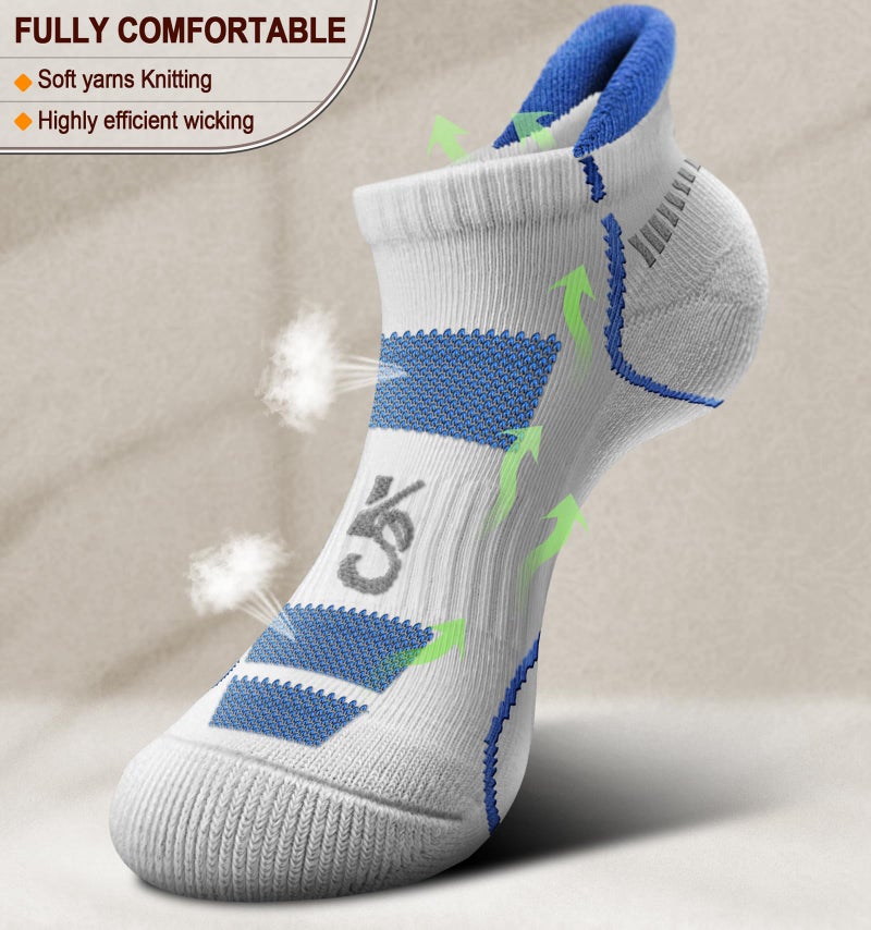 KEMISANT Mens Running Socks 6 Pairs-Athletic Compression Ankle Socks Cushioned for Men Walking-Arch Compression Support(6Pairs,Shoes Size:Men 10-12) - Image 2