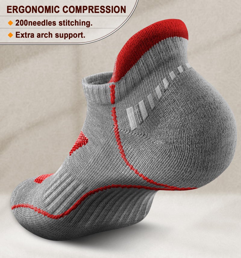 KEMISANT Mens Running Socks 6 Pairs-Athletic Compression Ankle Socks Cushioned for Men Walking-Arch Compression Support(6Pairs,Shoes Size:Men 10-12) - Image 3