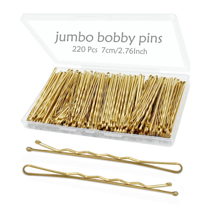YINGFENG 220pcs Large Gold Bobby Pins for Women, 2.76 Inch Jumbo Hair Pins, Long Hair Clips Bulk with Box, Reusable Non Slip Hairpins Kit, Big Hair clips Great for Thick Hair - Image 1
