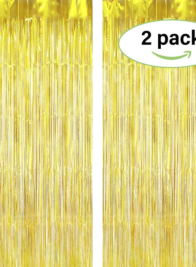 Goldedge Metallic Tinsel Foil Fringes Curtains Party Photo Backdrop for Birthday Decorations 2-Piece Set, 100 x 200 cm Size, Gold  - Image 2
