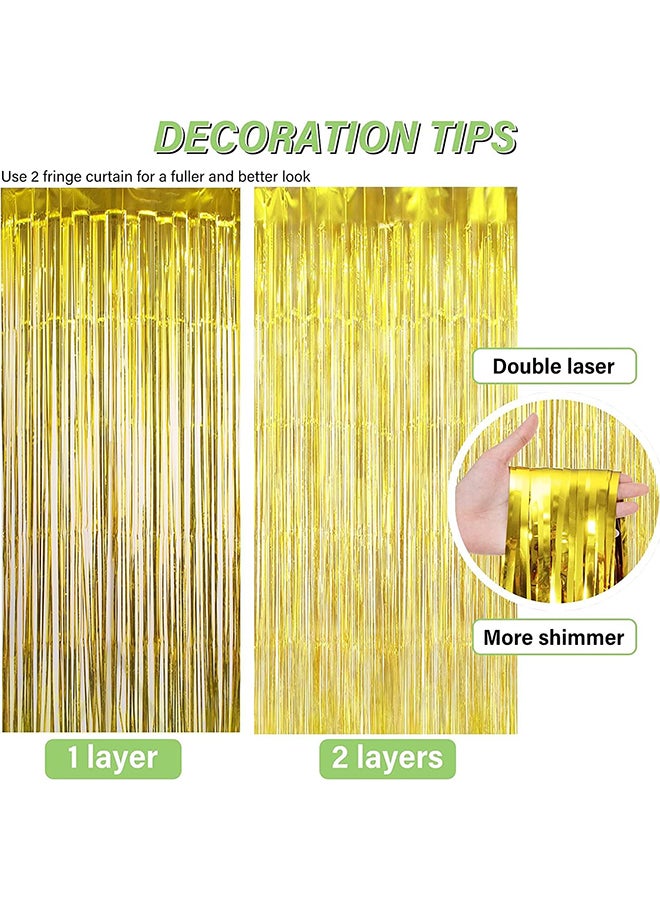 Goldedge Metallic Tinsel Foil Fringes Curtains Party Photo Backdrop for Birthday Decorations 2-Piece Set, 100 x 200 cm Size, Gold  - Image 4