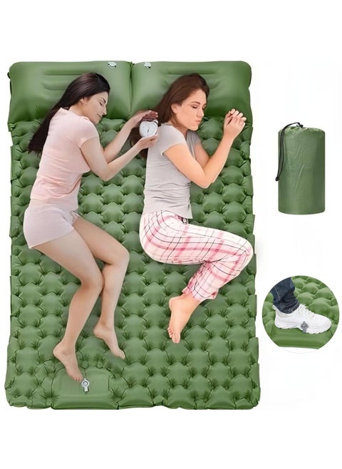 Double Sleeping Pad for Camping,196×125×10 Large Self Inflating Camping Sleeping Pad with Pillow Built-in Pump Portable 2 Person Camping Mat for Backpacking, Hiking, Tent Air Mattress（Green）