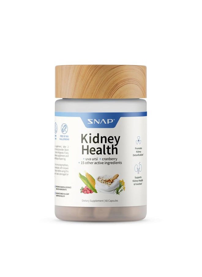 SNAP SUPPLEMENTS Kidney Health Support Supplement with Vitamins, Uva Ursi, Cranberry Extract and Stinging Nettle Leaf Powder, Supports Kidney and Urinary Tract Health for Women and Men, 60 Capsules  - Image 1