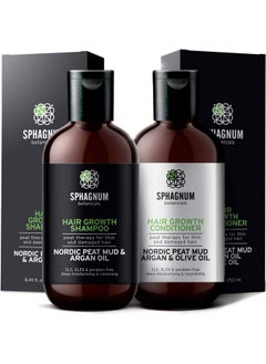 Sphagnum Botanicals شامبو وبلسم لنمو الشعر بزيت الأرجان الطبيعي لعلاج الشعر الخفيف والتالف مع طين الخث الفعال. خالٍ من كبريتات الصوديوم والبارابين. مانع قوي لهرمون ديهدروتستوستيرون العضوي. الأفضل لعلاج تساقط الشعر.  - Image 1