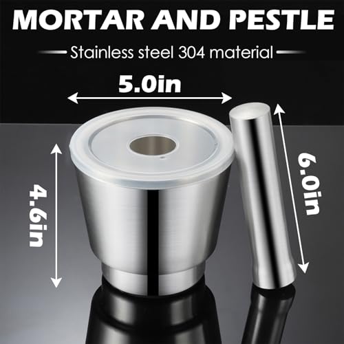 Chemlliy Stainless Steel Mortar and Pestle, Large Capacity 5 Inch Polished Pill Crusher with Lid, Heavy Duty Spice Grinder, Non-Slip Base Grinding Herb Spice Bowl - Image 4