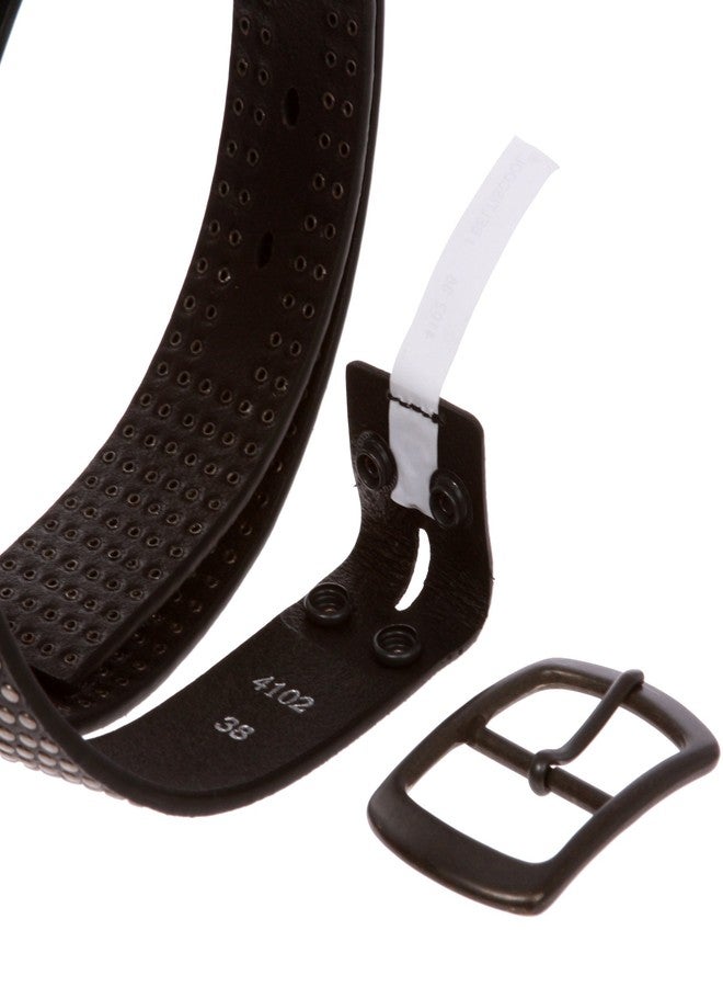 Beltiscool 1 1/2" Snap on Tiny Circle Studded Genuine Leather Belt, Black | 38" - Image 2