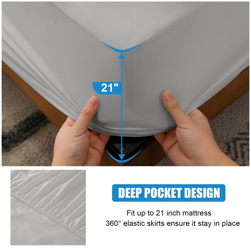 Parkdeny 2 Pack Mattress Protector Full Size 100% Waterproof Fitted Mattress Cover  Breathable Noiseless & Machine Washable Bed Cover Deep Pocket from 5"" to 21""  Bed Protector for Pets Kids Adults Dark Grey  - Image 5