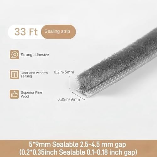 TAZLYN Door Sealing Strips for Gap 10 Meter Weather Stripping Door Gap Filler Window Seal Strip Self Adhesive Weather Strip Sound proofing for Gap Door Frame Seal Brush Strip (10 Meter & 9 MM) Grey - Image 2