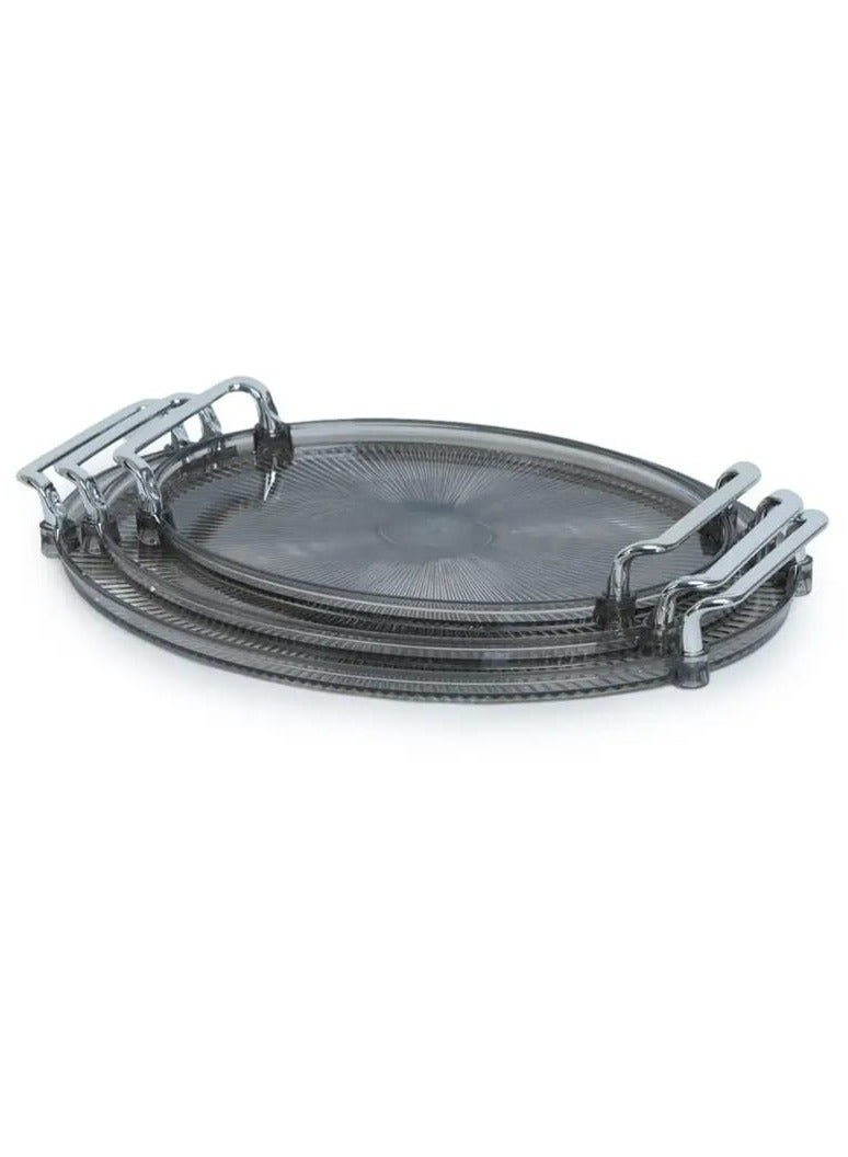 Lava Elite Lava Tray Set (3 pieces) suitable for serving drinks, sweets and snacks. Practical design, easy to carry and serve. Suitable for daily use and gatherings (Famous * Silver handle) - Image 2