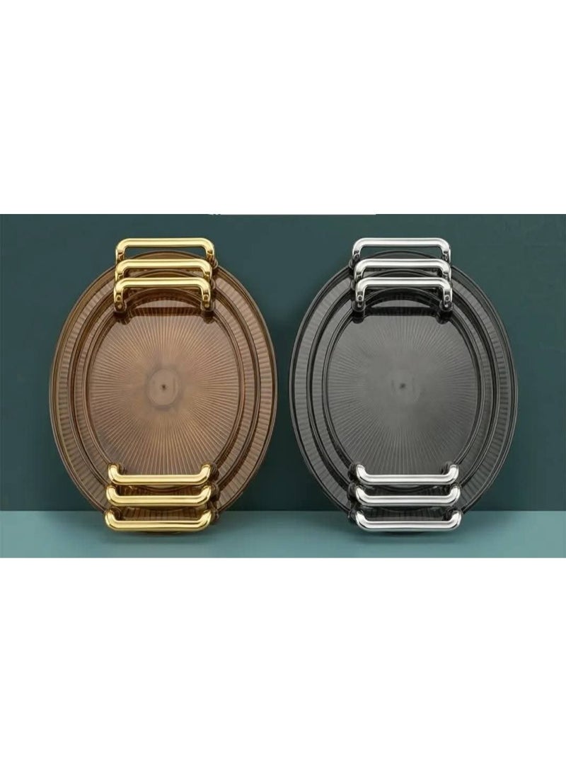 Lava Elite Lava Tray Set (3 pieces) suitable for serving drinks, sweets and snacks. Practical design, easy to carry and serve. Suitable for daily use and gatherings (Famous * Silver handle) - Image 3