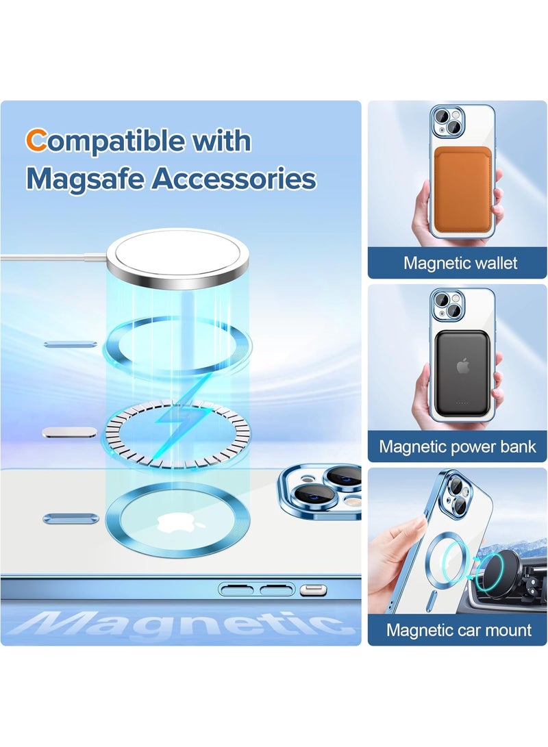 Electroplated Case For IPhone 13 Camera Lens Full Protection Compatible with MagSafe Wireless Charging, Shockproof Soft TPU Phone Magnetic Cover (Sierra Blue) - Image 5