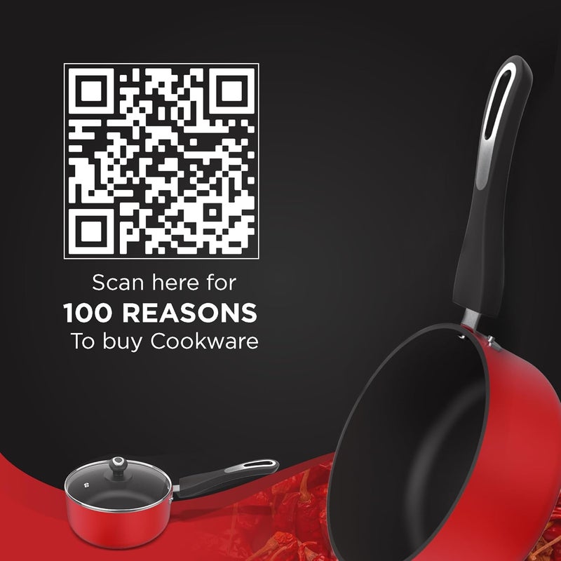 Preethi ‎ Dura Collection Non Stick Milk Pan | 16 cm | 5 Star Non Stick | Gas & Induction Compatible | Chilly Red | 1L | 1 Piece | Aluminium - Image 5
