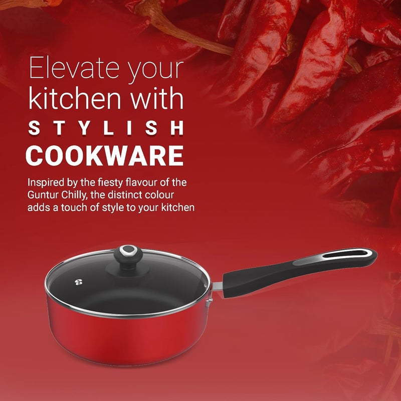 Preethi ‎ Dura Collection Non Stick Milk Pan | 16 cm | 5 Star Non Stick | Gas & Induction Compatible | Chilly Red | 1L | 1 Piece | Aluminium - Image 4