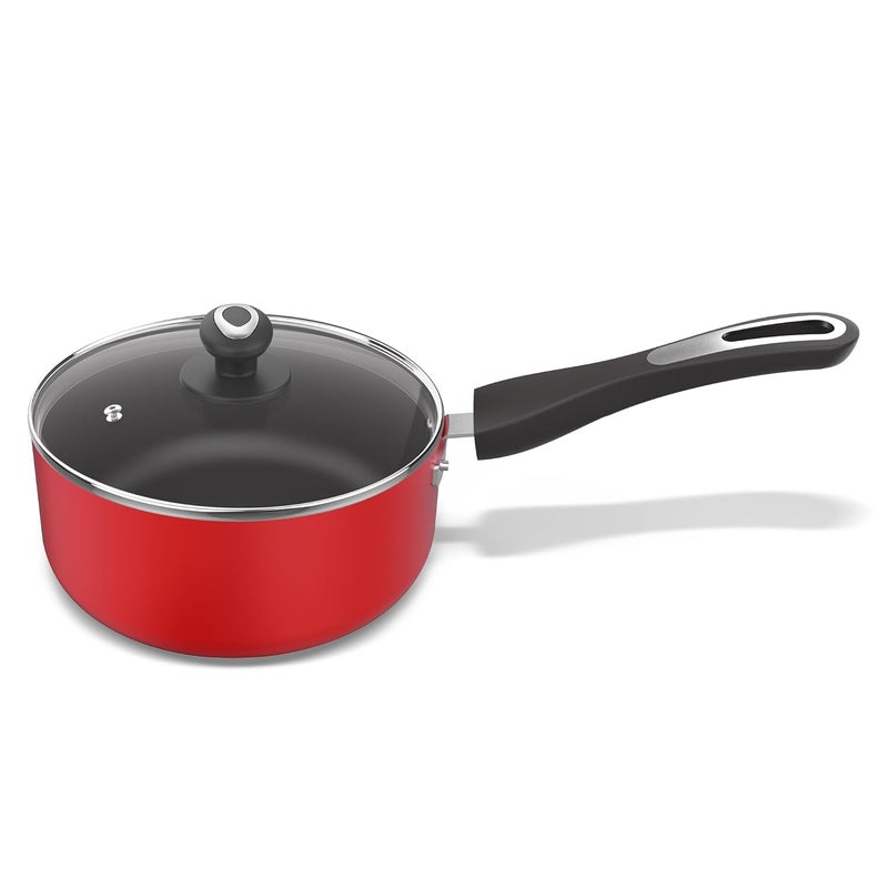 Preethi ‎ Dura Collection Non Stick Milk Pan | 16 cm | 5 Star Non Stick | Gas & Induction Compatible | Chilly Red | 1L | 1 Piece | Aluminium - Image 1