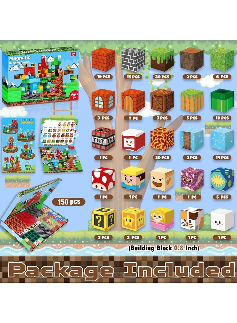 Magnetic Blocks-150PCS Fun Castle Magnetic Building Blocks Magnetic Cubes Stacking, Build Magnetic Blocks Set, STEM Sensory Toys for Kids Boys Girls Ages 3 4 5 6 7 8 9 10， Perfect Gifts for Kids  - Image 2