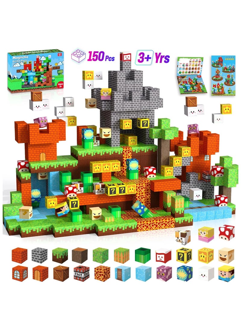 Magnetic Blocks-150PCS Fun Castle Magnetic Building Blocks Magnetic Cubes Stacking, Build Magnetic Blocks Set, STEM Sensory Toys for Kids Boys Girls Ages 3 4 5 6 7 8 9 10， Perfect Gifts for Kids  - Image 1