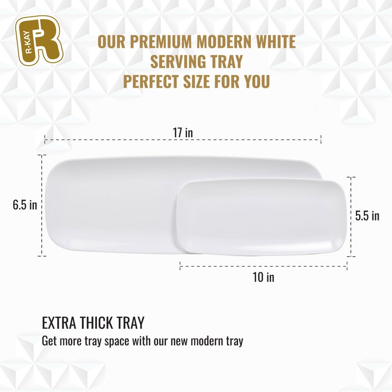 R-kay 4 Pack White Plastic Serving Trays for Party - White Serving Tray 17 by 6.5 in - Rectangular Heavy Duty Dessert Trays for Food - Image 5