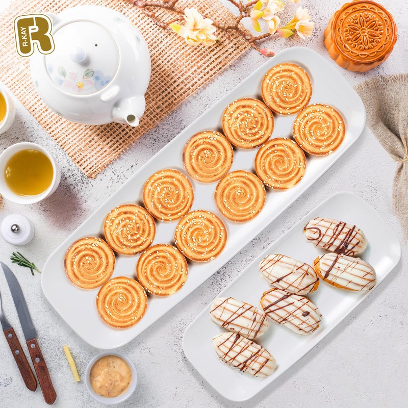 R-kay 4 Pack White Plastic Serving Trays for Party - White Serving Tray 17 by 6.5 in - Rectangular Heavy Duty Dessert Trays for Food - Image 3