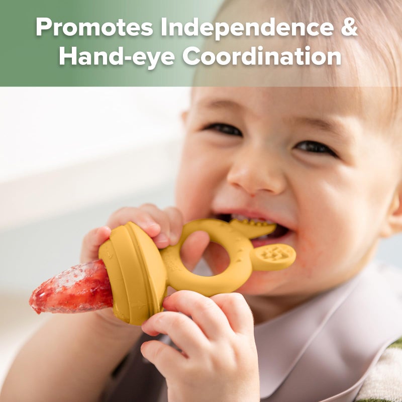 Haakaa Baby Fruit Food Feeder & Mini Freezer Nibble Tray Combo, Breastmilk Popsicle Molds for Baby Cooling Relief, BPA Free Silicone Feeder for Safe Infant Self Feeding, 4 Month+ (Mustard) - Image 5