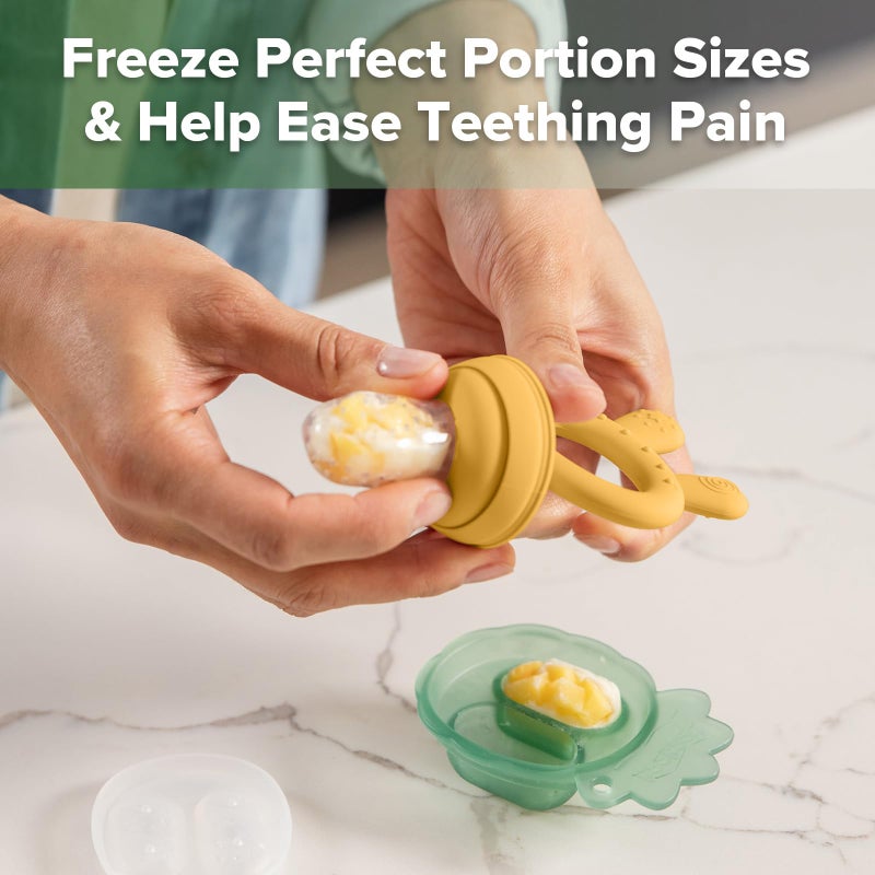 Haakaa Baby Fruit Food Feeder & Mini Freezer Nibble Tray Combo, Breastmilk Popsicle Molds for Baby Cooling Relief, BPA Free Silicone Feeder for Safe Infant Self Feeding, 4 Month+ (Mustard) - Image 3
