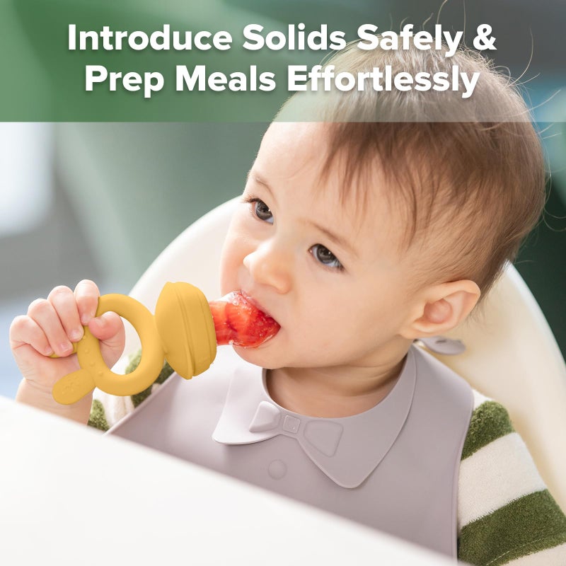 Haakaa Baby Fruit Food Feeder & Mini Freezer Nibble Tray Combo, Breastmilk Popsicle Molds for Baby Cooling Relief, BPA Free Silicone Feeder for Safe Infant Self Feeding, 4 Month+ (Mustard) - Image 2