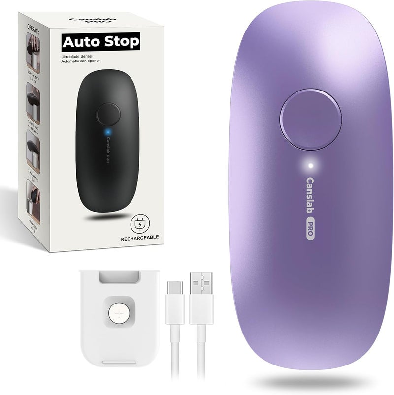 Canslab Ultrablade PRO Auto Stop Can Opener - Rechargeable Electric Can Opener for Kitchen for Seniors with Arthritis - One Touch Side Cut Opener, Smooth Edge, Lilac - Image 1