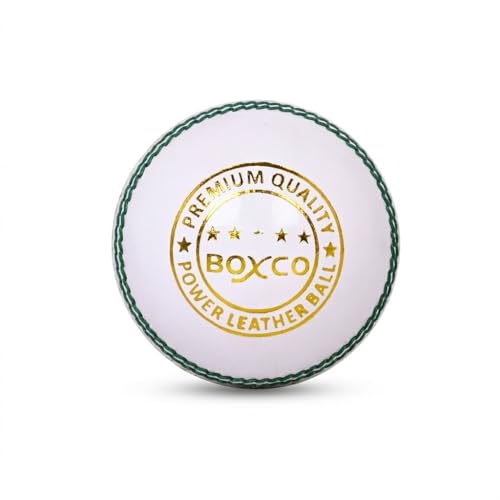 BOXCO Power White Leather Cricket Ball (Pack of 1) | Four Piece Hand-Stitched Seam Match Grade for T20, ODI & Test - Image 1
