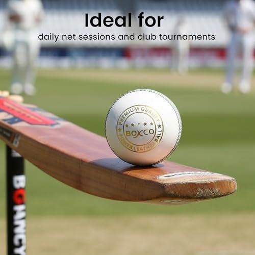BOXCO Power White Leather Cricket Ball (Pack of 1) | Four Piece Hand-Stitched Seam Match Grade for T20, ODI & Test - Image 4