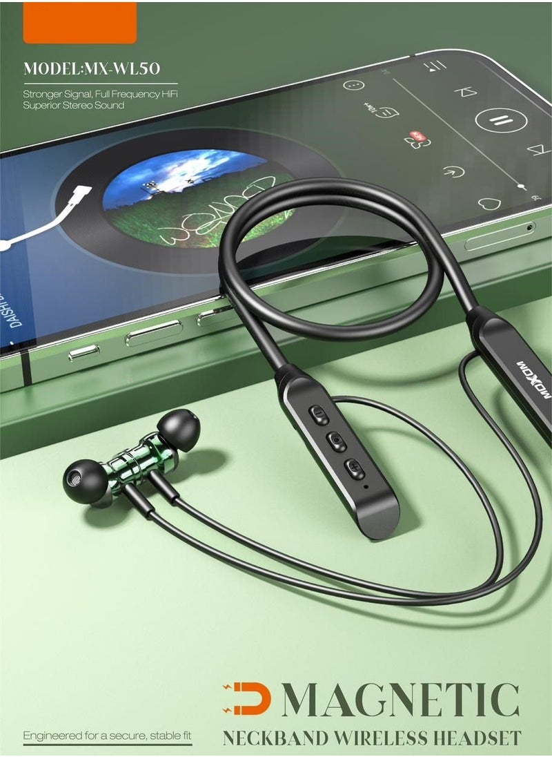 MOXOM Wireless Bluetooth 5.0 in Ear Neckband Earphones with Mic MX-WL50  - Image 2