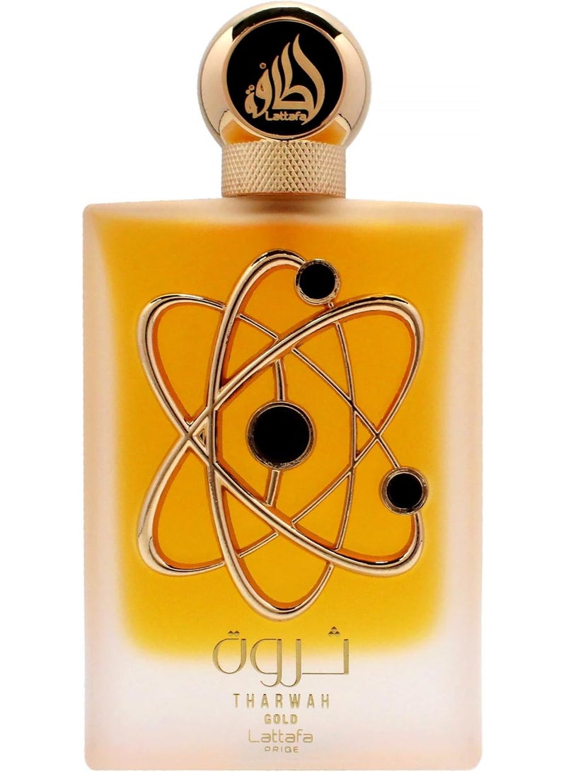 Lattafa Tharwah Gold for Unisex Eau de Parfum Spray, 3.4 Ounce 100 ml