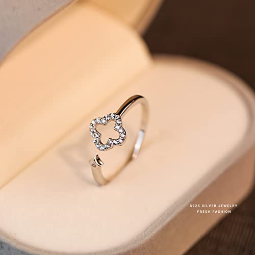 Izpack Hollow Four Leaf Clover Stacking Ring 925 Sterling Silver Crystal Cubic Zirconia Cross Open Adjustable Statement Knuckle Finger Rings Promise Eternity Bands Dainty Jewelry Gifts for Women (Clear CZ) - Image 4