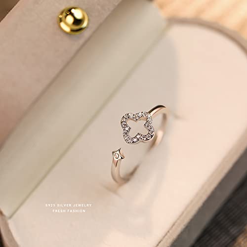 Izpack Hollow Four Leaf Clover Stacking Ring 925 Sterling Silver Crystal Cubic Zirconia Cross Open Adjustable Statement Knuckle Finger Rings Promise Eternity Bands Dainty Jewelry Gifts for Women (Clear CZ) - Image 5