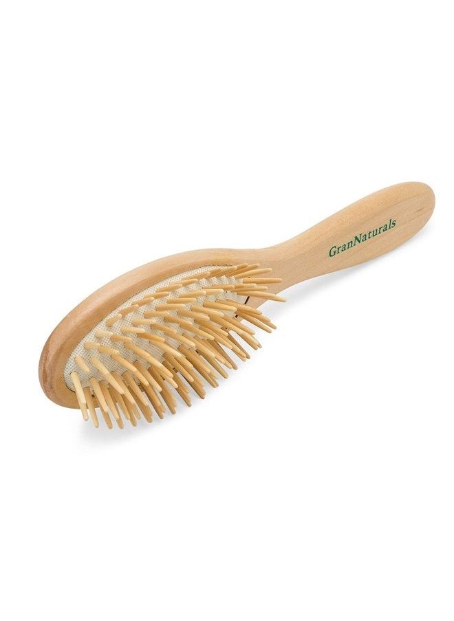 GranNaturals - Wooden Brush with Wooden Bristles -Oval Wood Curly Hair Brush for Detangling and Styling for Womens Hair - Image 1
