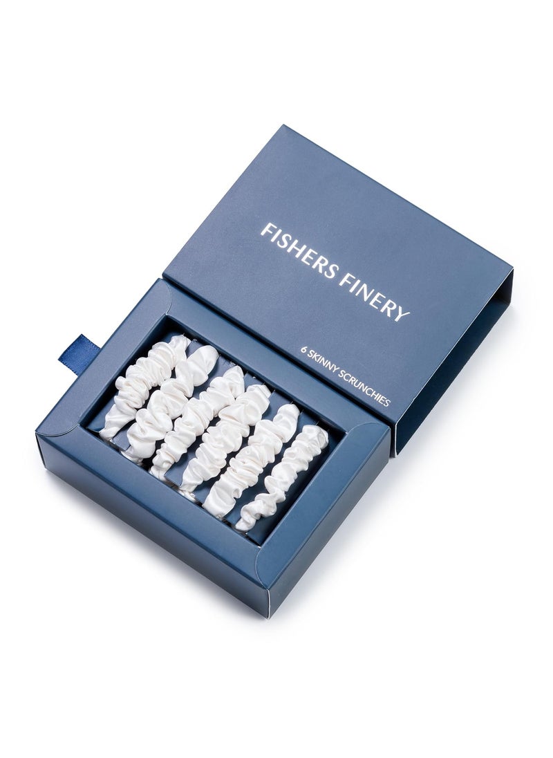 Fishers Finery - Fishers Finery 25 Momme Pure Mulberry Silk Skinny Scrunchies | Hair Tie Set for Thin Hair (Natural White- 6 Pk) - Image 1