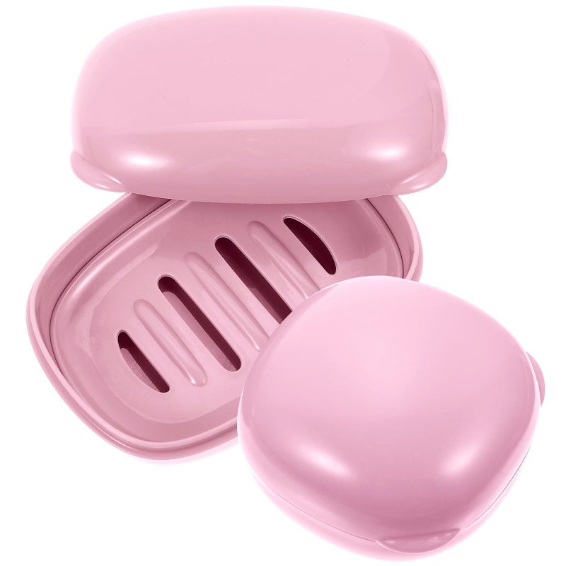 Waterproof Soap Dish With Lid 2Pcs Portable Pink Square Soap Holder For Bathroom Travel - Image 2