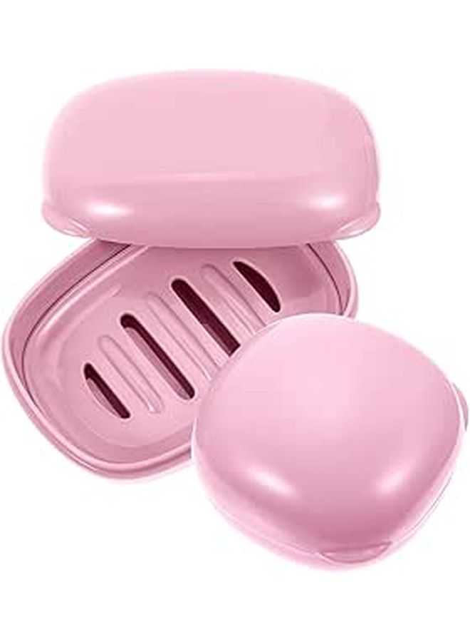 Waterproof Soap Dish With Lid 2Pcs Portable Pink Square Soap Holder For Bathroom Travel - Image 1
