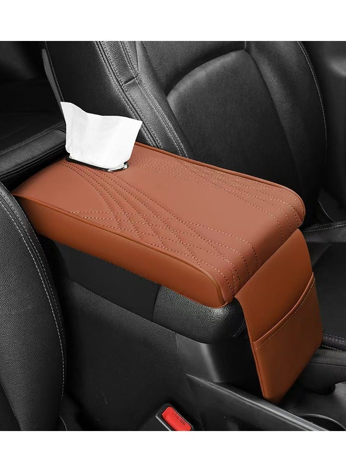 NIBEMINENT Car Central Control Armrest Memory Foam Armrest Heightening Pad, Lengthened Central Armrest Box Pad Brown - Image 1