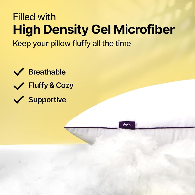 Frido وسادة فريدو النهائية للنوم المريح عالية الكثافة من الجل والميكروفايبر وسادة سرير قابلة للتنفس ومضادة للحساسية لسرير وسادة تدوم طويلاً بحجم كينغ بيضاء عبوة من 2 - Image 5