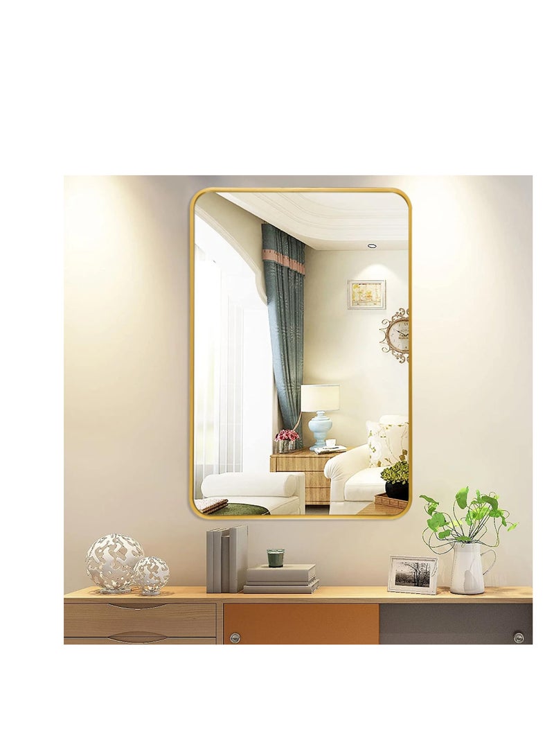 Bathroom mirror,Bathroom Wall Mounted Mirror,Self Adhesive Glass Mirror,Make Up Mirror Sticker for Home Living Room Bedroom,brushed gold bathroom vanity mirror wall-mounted(60*90cm)  - Image 1