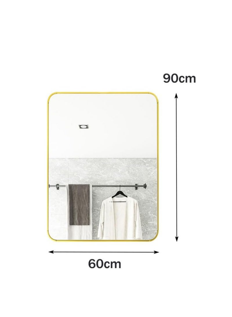 Bathroom mirror,Bathroom Wall Mounted Mirror,Self Adhesive Glass Mirror,Make Up Mirror Sticker for Home Living Room Bedroom,brushed gold bathroom vanity mirror wall-mounted(60*90cm)  - Image 2