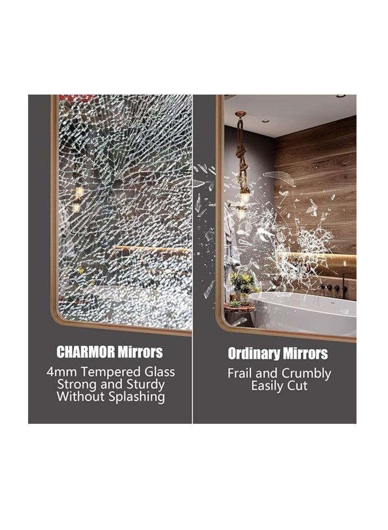 Bathroom mirror,Bathroom Wall Mounted Mirror,Self Adhesive Glass Mirror,Make Up Mirror Sticker for Home Living Room Bedroom,brushed gold bathroom vanity mirror wall-mounted(60*90cm)  - Image 4