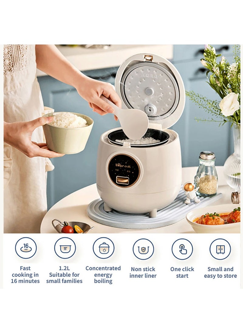 Bear - Rice Cooker 1.2L Non-stick Coating BPA Free Portable Electric Mini Rice Cooker One Button to Cook and Keep Warm Function Off-White CN Plug Type - Image 1