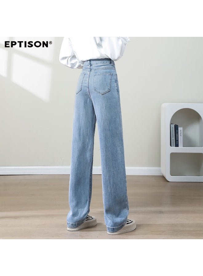 EPTISON Yipintiancheng Tencel Jeans For Women, Summer Thin Straight Loose Wide-leg Pants, Casual Versatile Trousers For Wome - Image 4