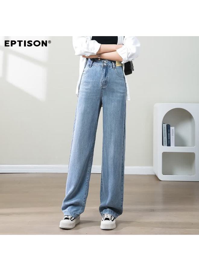 EPTISON Yipintiancheng Tencel Jeans For Women, Summer Thin Straight Loose Wide-leg Pants, Casual Versatile Trousers For Wome - Image 3
