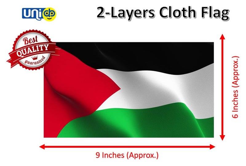 Uniq علم فلسطين المصغر - قماش قطن لامع ومشرق مع قاعدة نحاسية أنيقة وحامل عمود فردي - Image 2