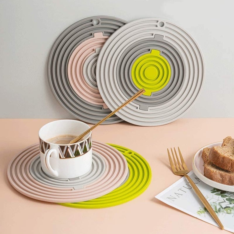 RoarCraft 3 in 1 Silicone Trivets Mats-Silicon Mat for Hot Pots and Pans,Multi-Use Carved Hot Pads and Mats,Flexible Modern Kitchen Table Mat,Heat Resistant Round Teapot Coaster (Multi, 2 pcs) - Image 5