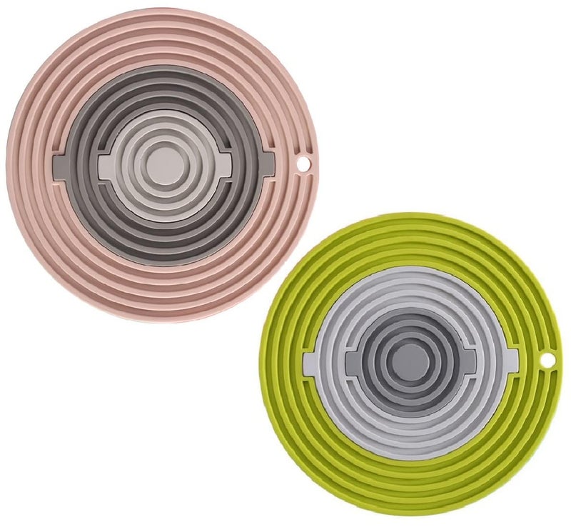 RoarCraft 3 in 1 Silicone Trivets Mats-Silicon Mat for Hot Pots and Pans,Multi-Use Carved Hot Pads and Mats,Flexible Modern Kitchen Table Mat,Heat Resistant Round Teapot Coaster (Multi, 2 pcs) - Image 1