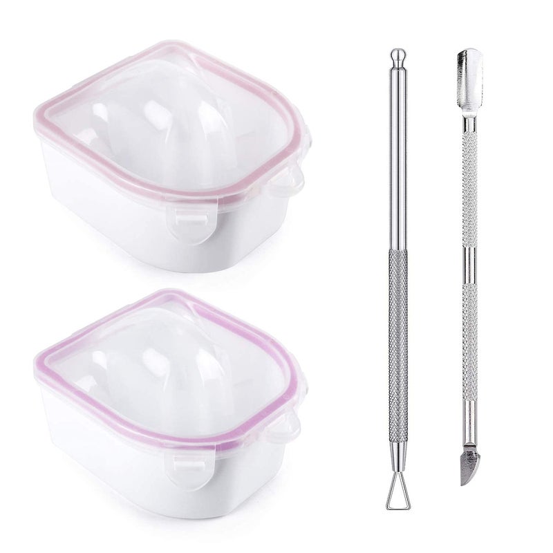 Yokilly Nail Soaking Bowl, 2PCS Soak Off Gel Polish Dip Powder Remover Manicure Bowl with Triangle Cuticle Peeler and Stainless Steel Cuticle Pusher Nail Art Tool (Pink) - Image 1