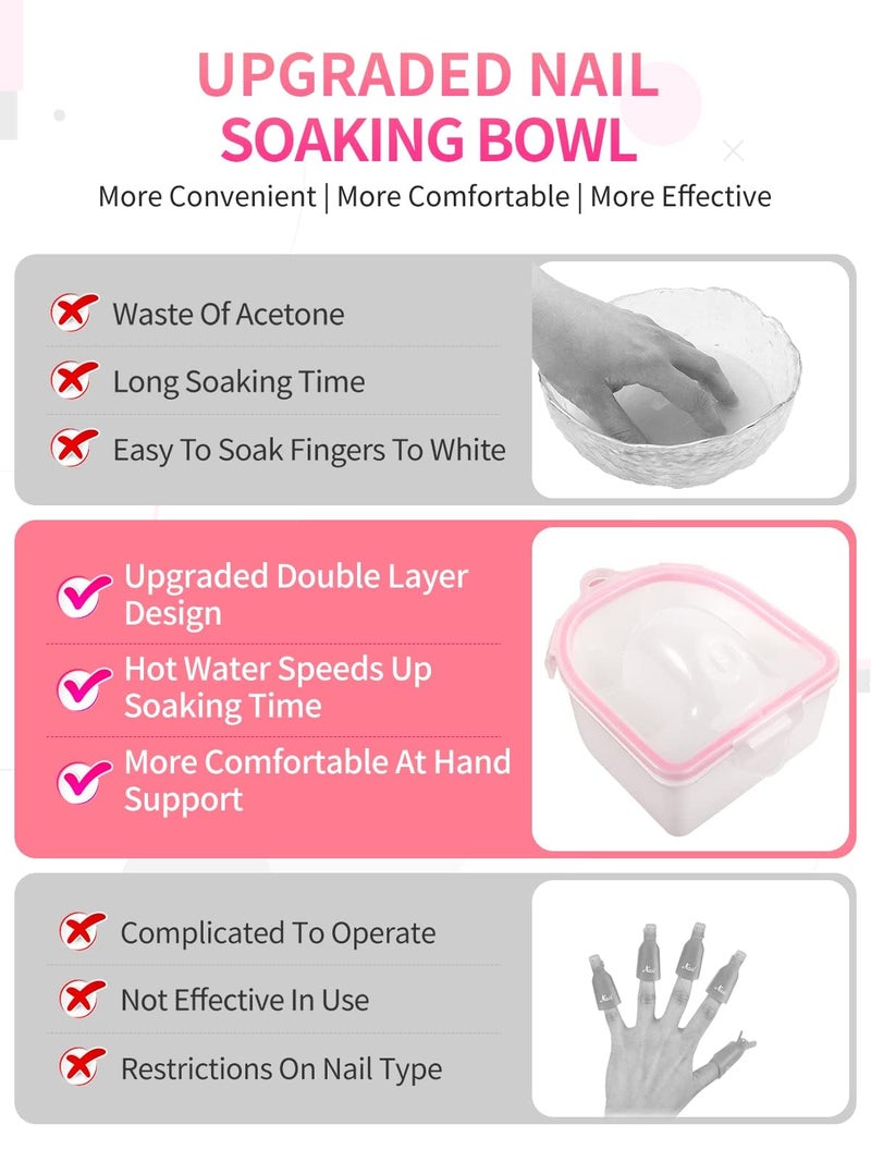 Yokilly Nail Soaking Bowl, 2PCS Soak Off Gel Polish Dip Powder Remover Manicure Bowl with Triangle Cuticle Peeler and Stainless Steel Cuticle Pusher Nail Art Tool (Pink) - Image 5